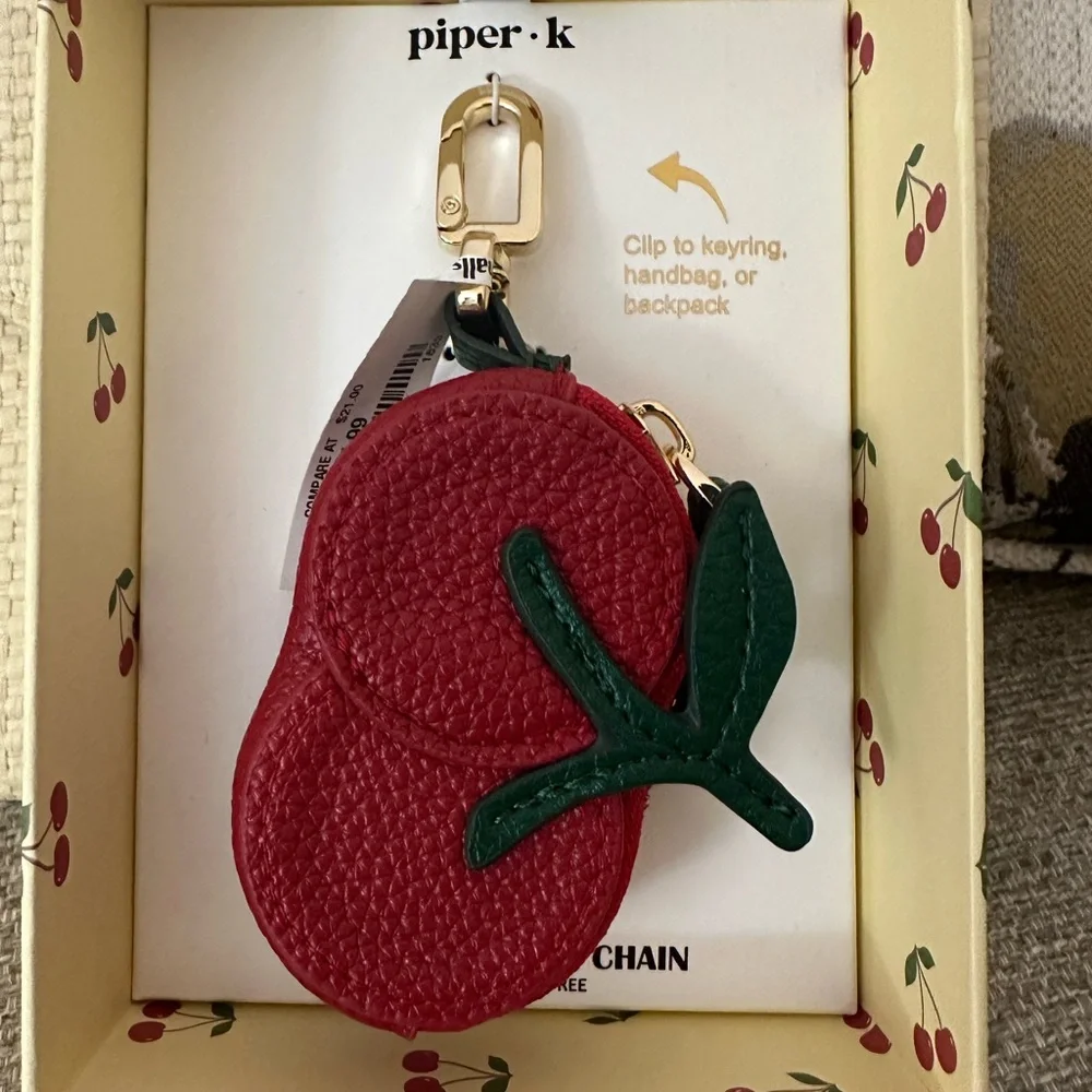 Piper K Cherry Keychain - Bag Charm Ear Bud Case | Coin Purse in New Gift‎ Box